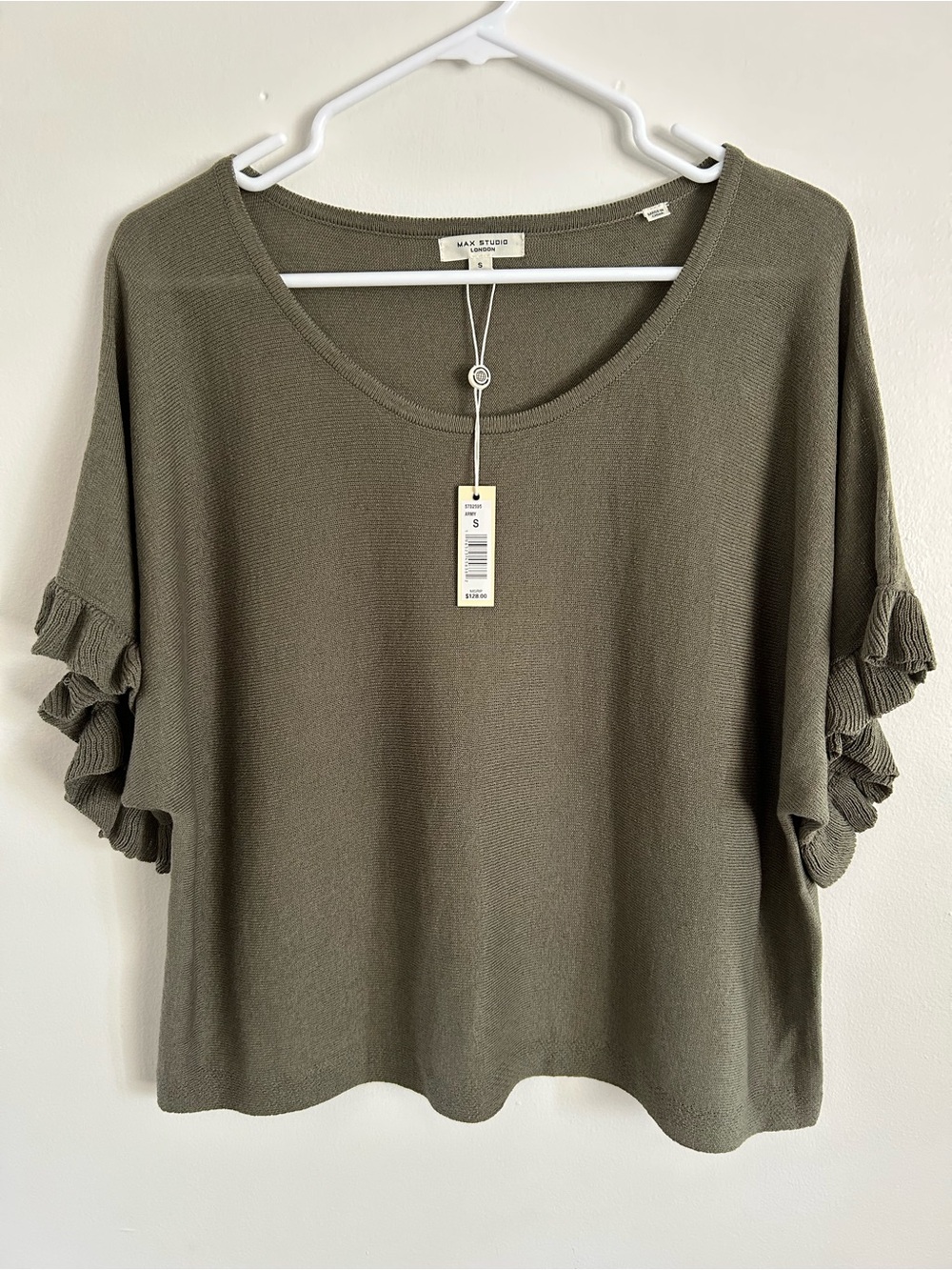 Max Studio Olive Ruffle Sleeve Knit Top New With Tags Size S